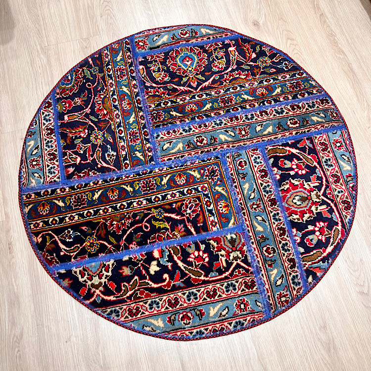 فرش گرد کلاژ چهل تیکه دستبافت پچورک